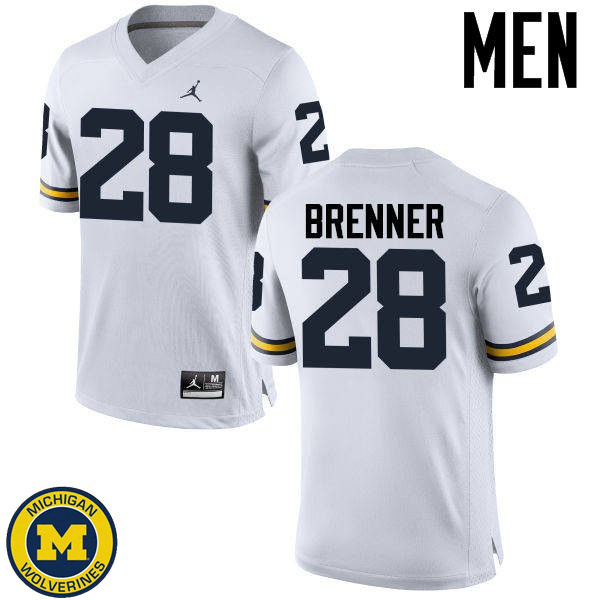 Mens University of Michigan #28 Austin Brenner White Football Jersey